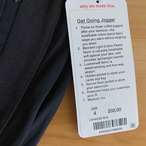 LuluLemon get going jogger. Black size 4. New with tags